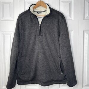 ORVIS Mens Medium Gray Sherpa Lined 1/4 Zip Pullover Sweater Fleece Warm Outdoor